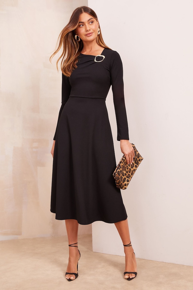 Friends Like These Black Abstract Buckle Tailored Midi Dress - Image 1 of 4