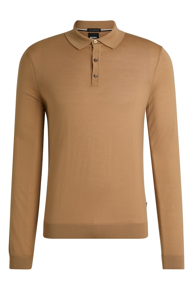 BOSS Natural Polo Collar Sweater In Virgin Wool - Image 5 of 5