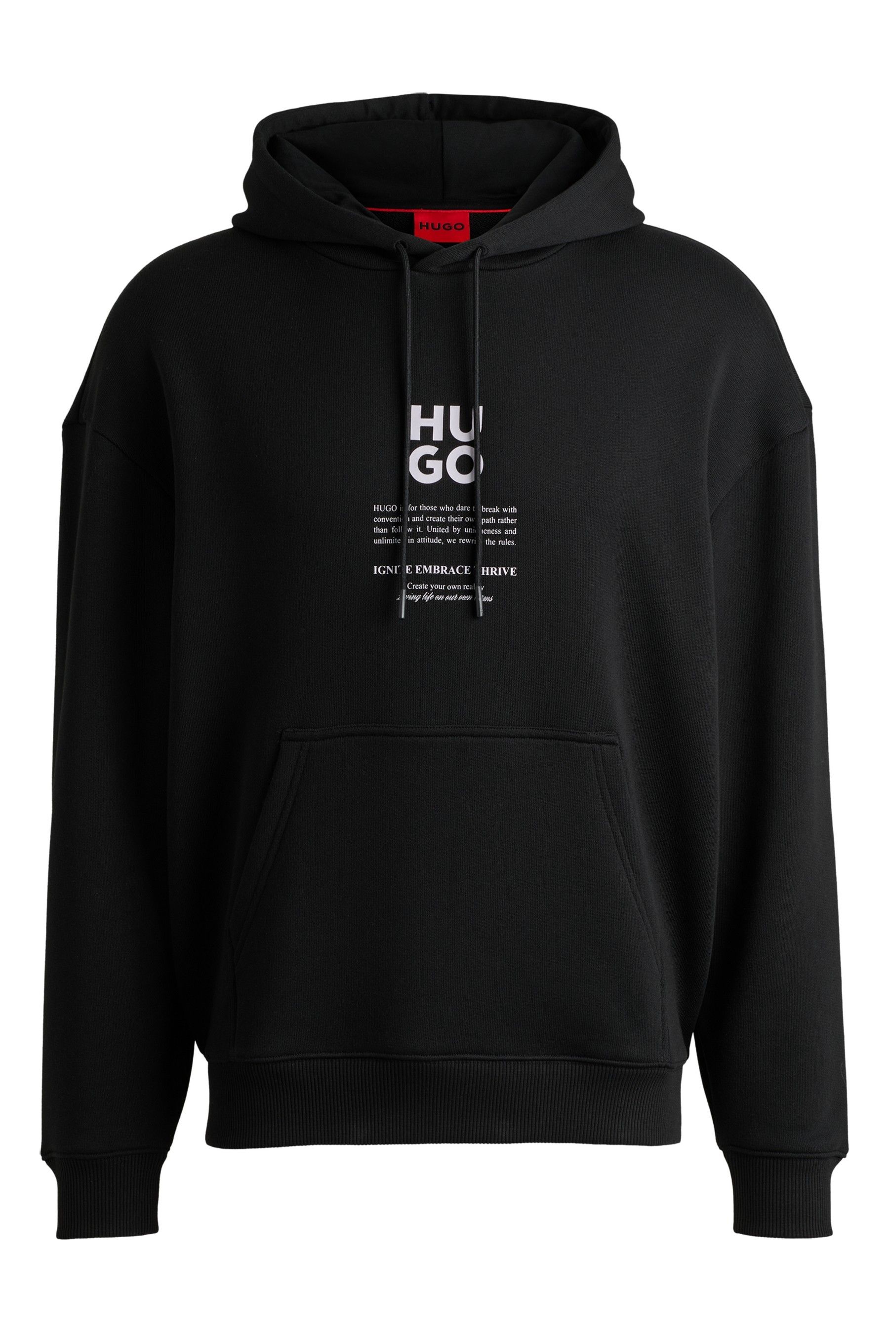 Buy HUGO Black Cotton Blend Hoodie With Flame Floral Artwork from Next Canada