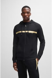 BOSS Black Cotton Terry Zip-Up Hoodie With Foil Print Logo - Image 3 of 5