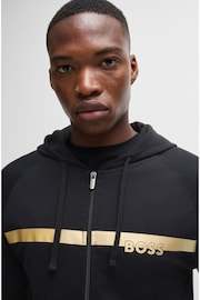 BOSS Black Cotton Terry Zip-Up Hoodie With Foil Print Logo - Image 4 of 5