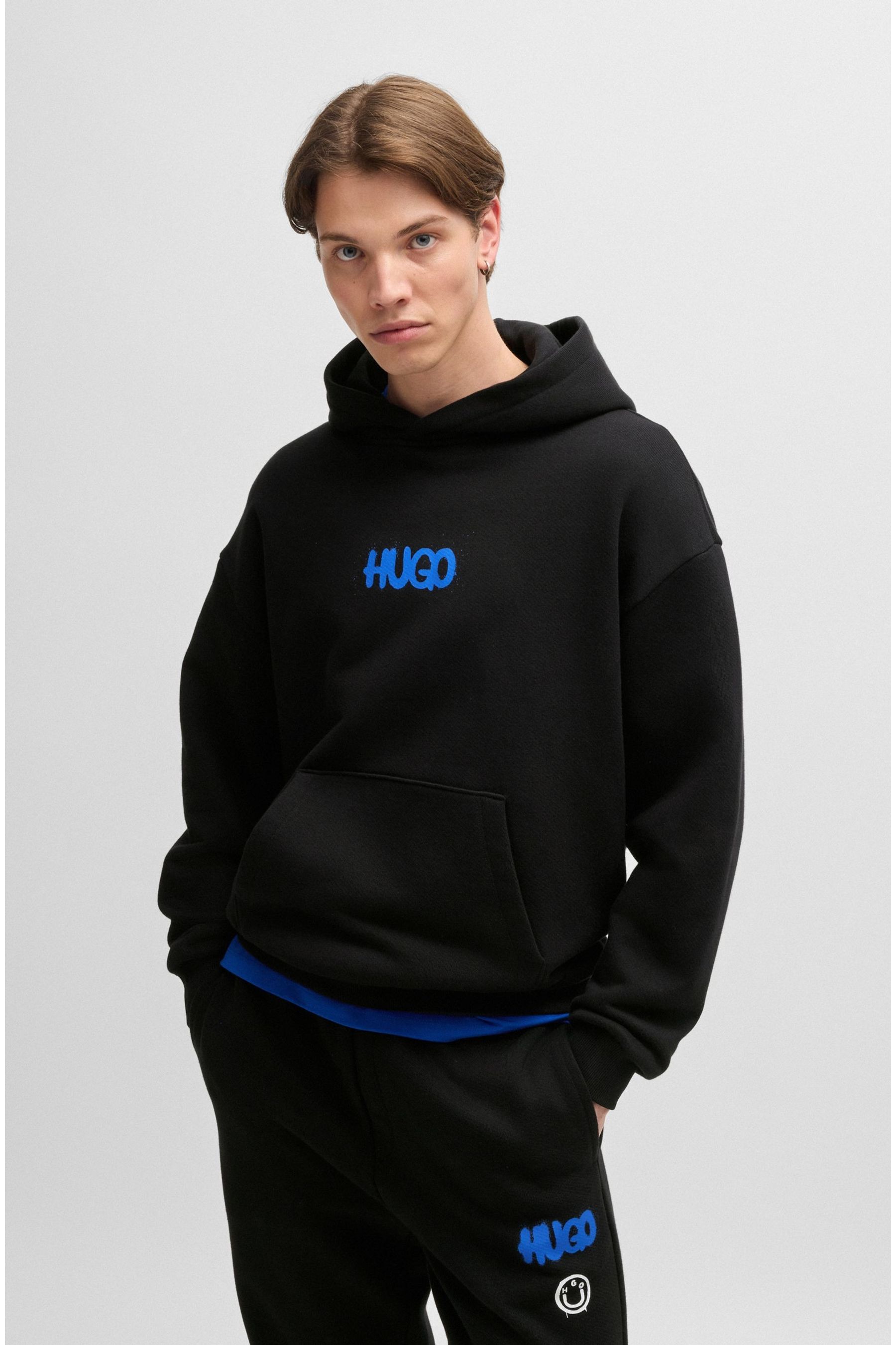 Buy HUGO Black Smiley Face Logo 100 Cotton Terry Hoodie from the Next UK online shop