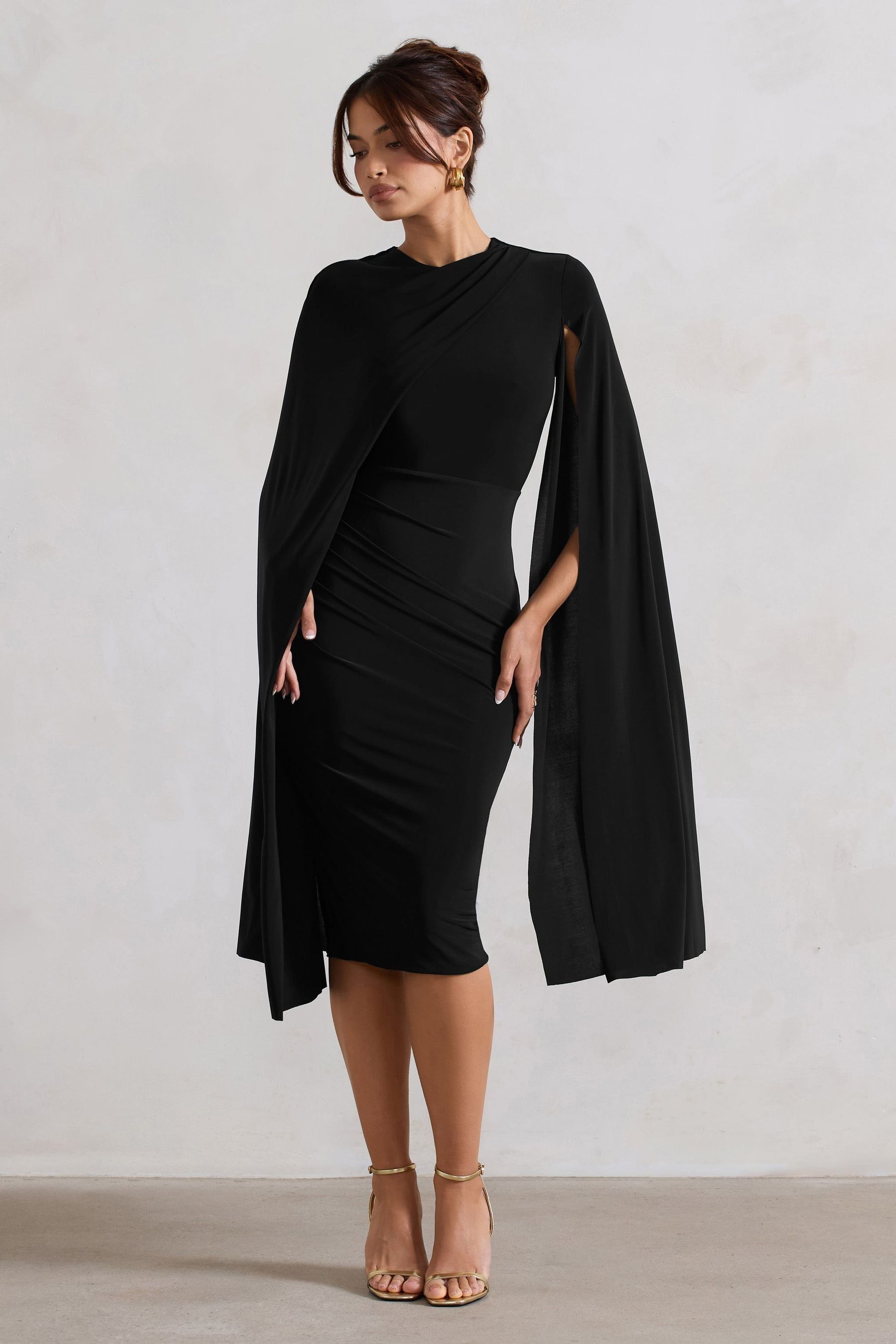 Buy Club L London Black Marysol Asymetric Cape Midi Dress from Next Ireland
