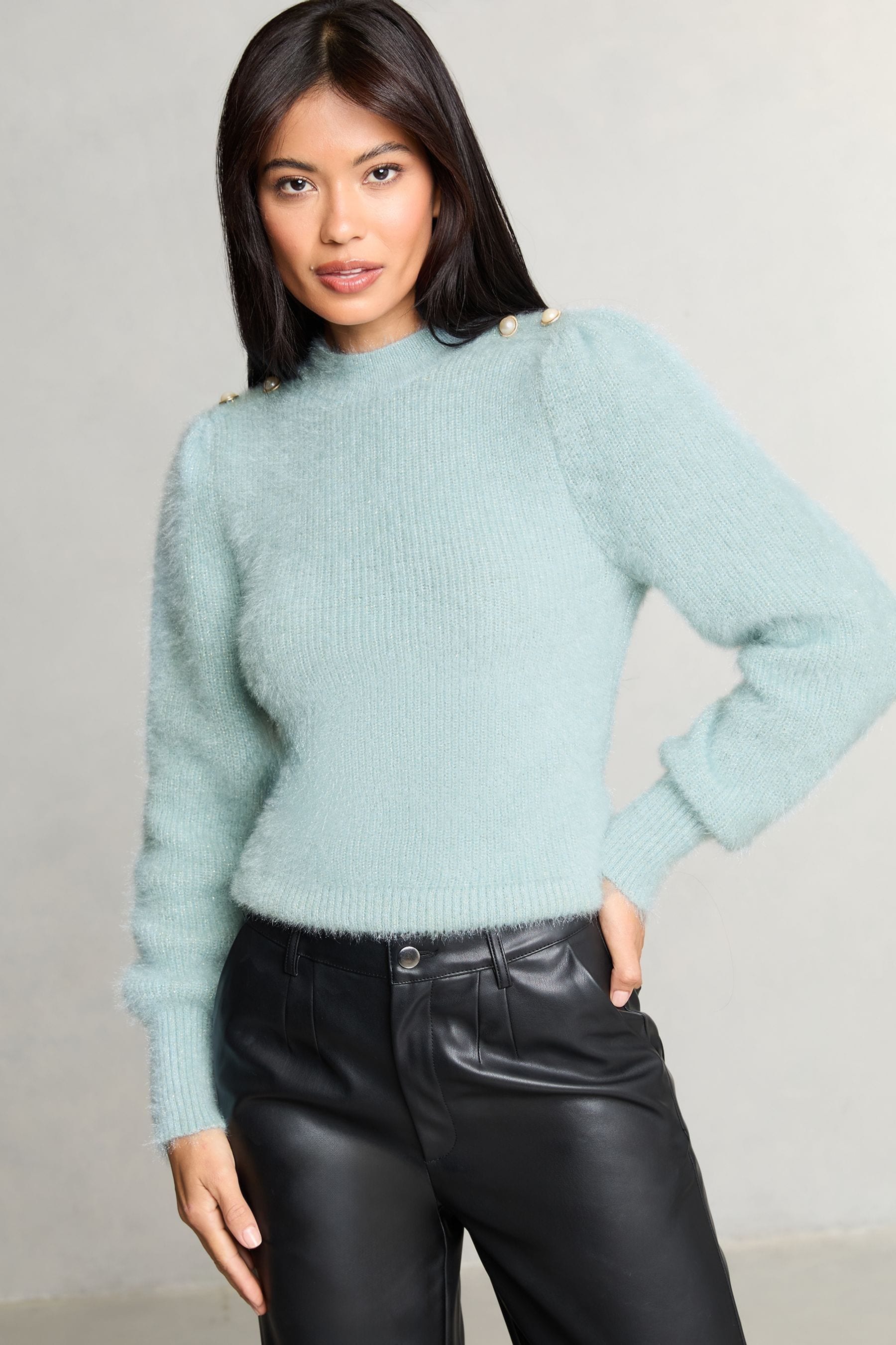 Buy Lipsy Blue Fluffy Metallic Puff Sleeve Knitted Jumper from the Next UK online shop