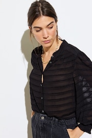 Oliver Bonas Black Textured Stripe Sheer Blouse - Image 3 of 9