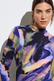 Oliver Bonas Blue Infinity Print Roll Neck Jersey Long Sleeve Top - Image 2 of 9