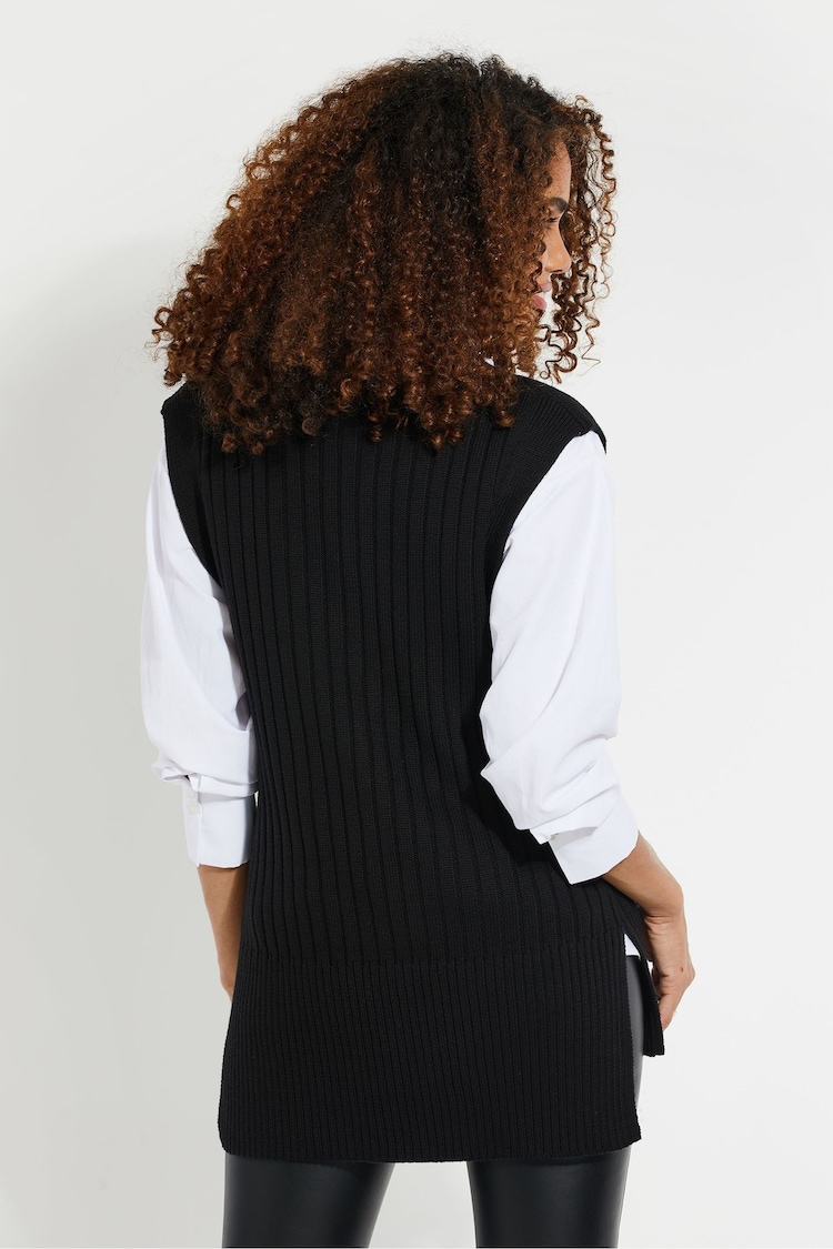 Threadbare Black V-Neck Ribbed Knitted Sweater Vest - Image 2 of 4