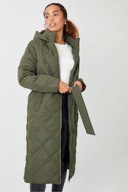 Threadbare Green Belted Diamond Quilt Coat - Image 4 of 5