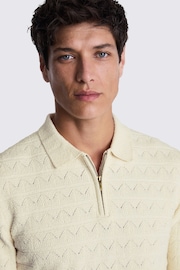 MOSS Natural Ecru Cable Boucle Quarter Zip Polo Shirt - Image 3 of 4