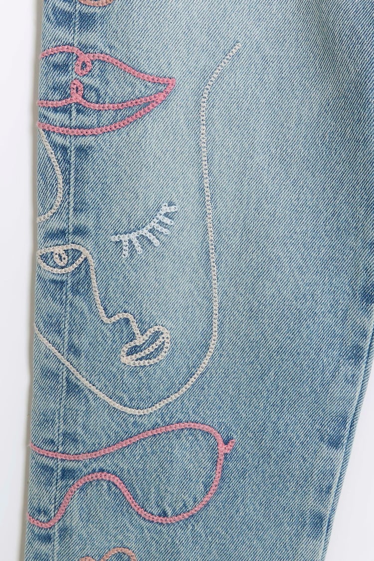 River Island Blue Mom Girls Embroidered Jeans - Image 3 of 3