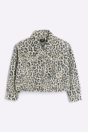 River Island Brown Girls Leopard Print 100% Cotton Denim Jacket - Image 1 of 3