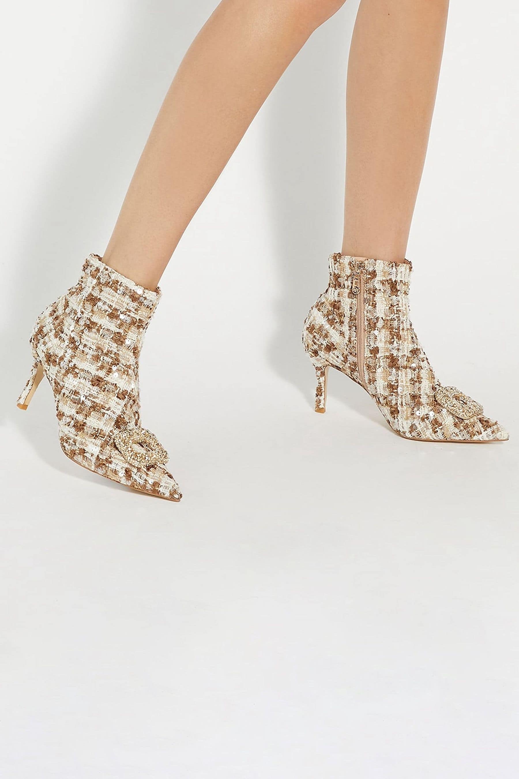 Buy Dune London Cream Opulance Brooch Trim Boots from Next Luxembourg