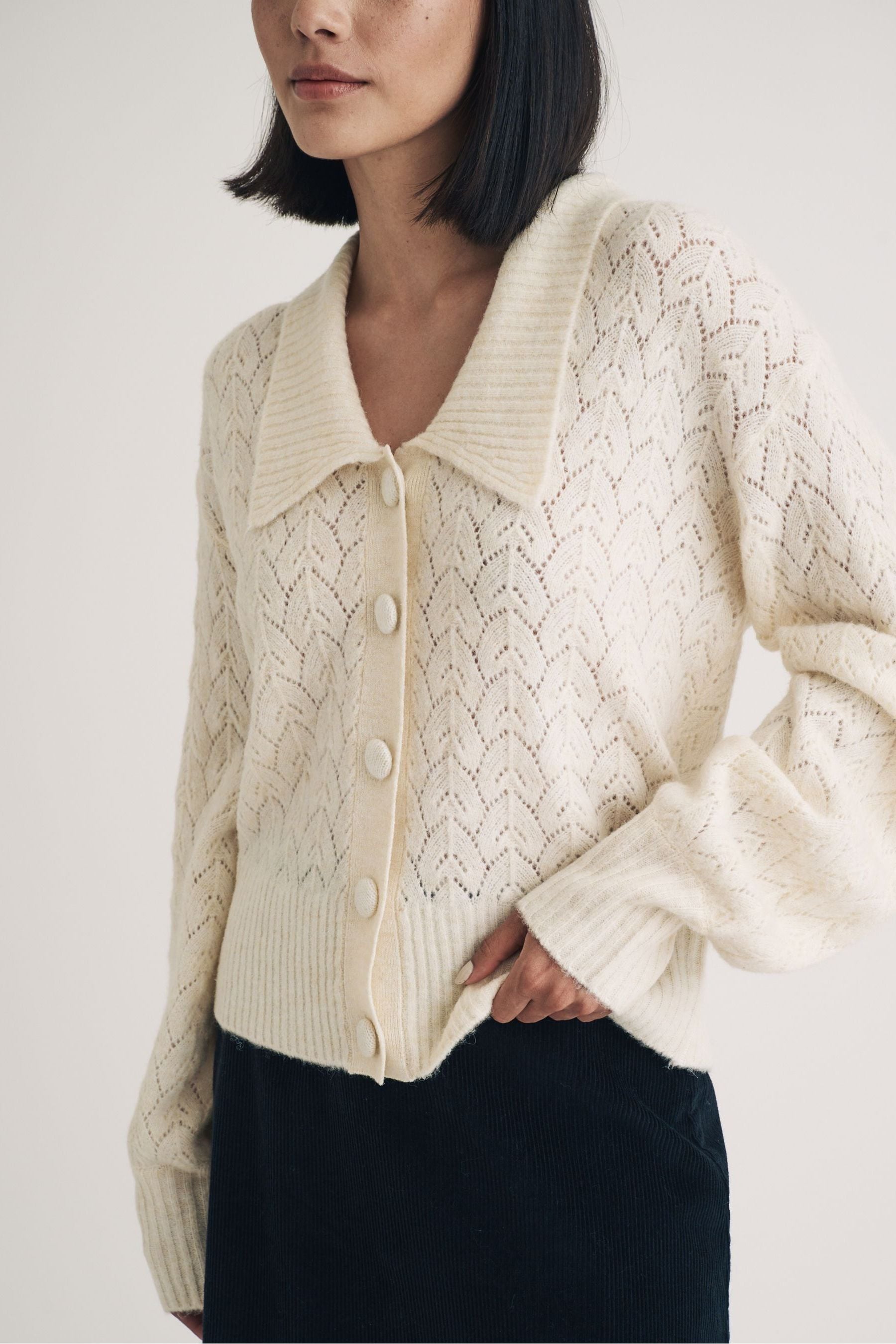 Buy Nobodys Child Cream Collar And Pointelle Cardigan from Next Luxembourg