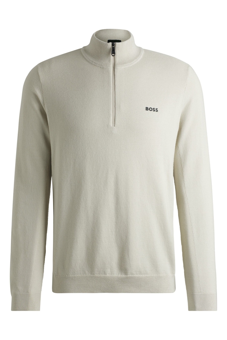 BOSS White Branded Zip Neck Sweater in Dry-Flex Fabric - Image 5 of 5