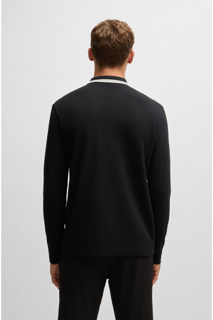 BOSS Black Cotton Piqué Contrast Logo Long Sleeve Polo Shirt - Image 2 of 5