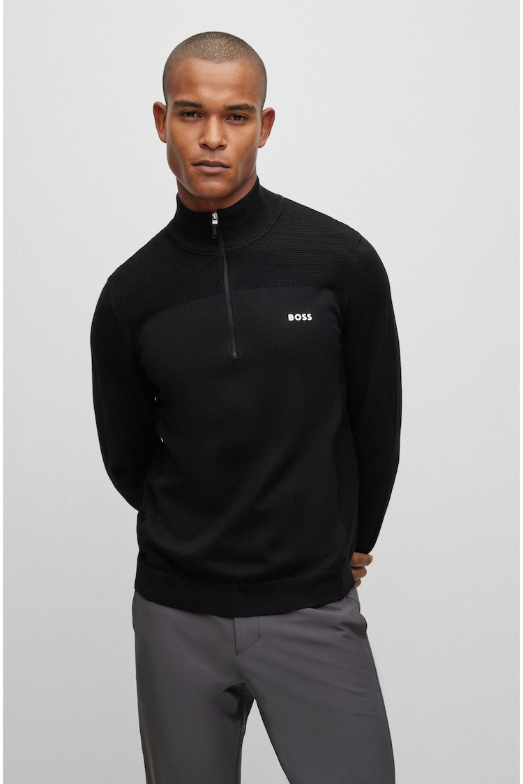 BOSS Black Branded Zip Neck Sweater in Dry-Flex Fabric - Image 1 of 5