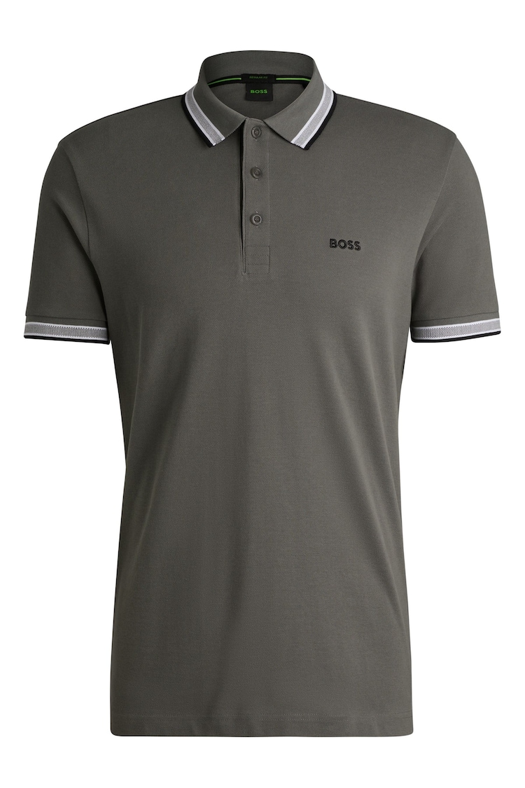 BOSS Grey BOSS Cotton Piqué Contrast Logo Paddy Polo Shirt - Image 5 of 5