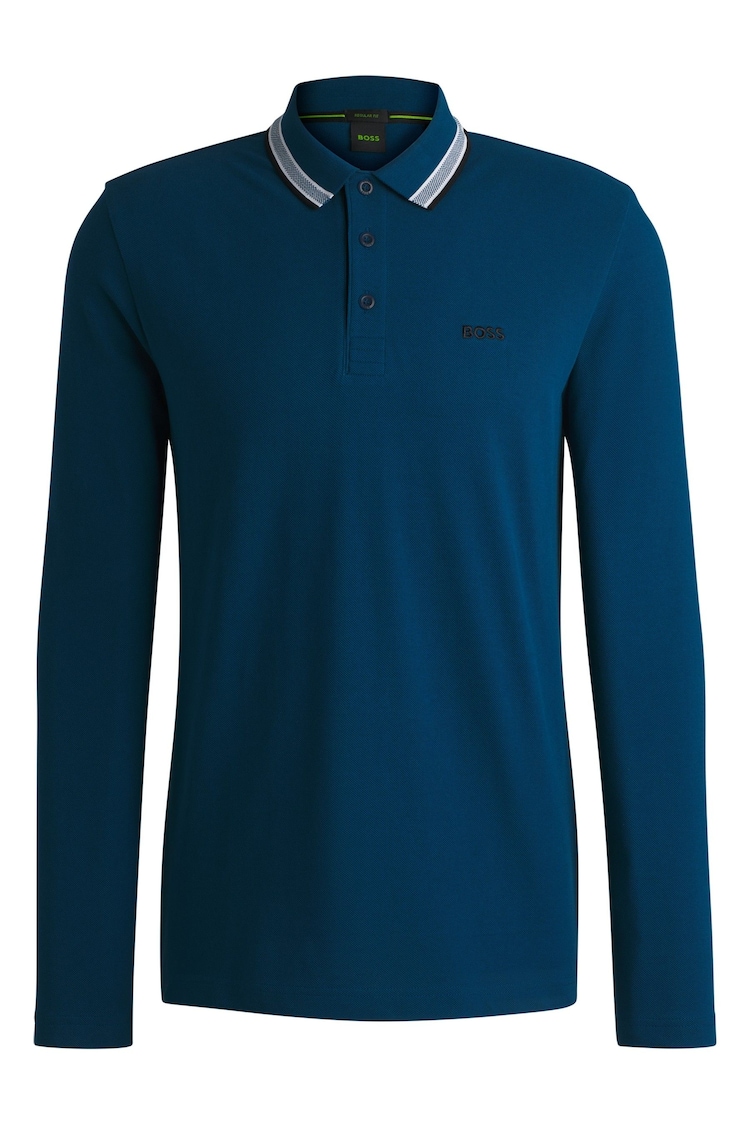 BOSS Blue Contrast Logo Polo Shirt Cotton Piqué - Image 5 of 5