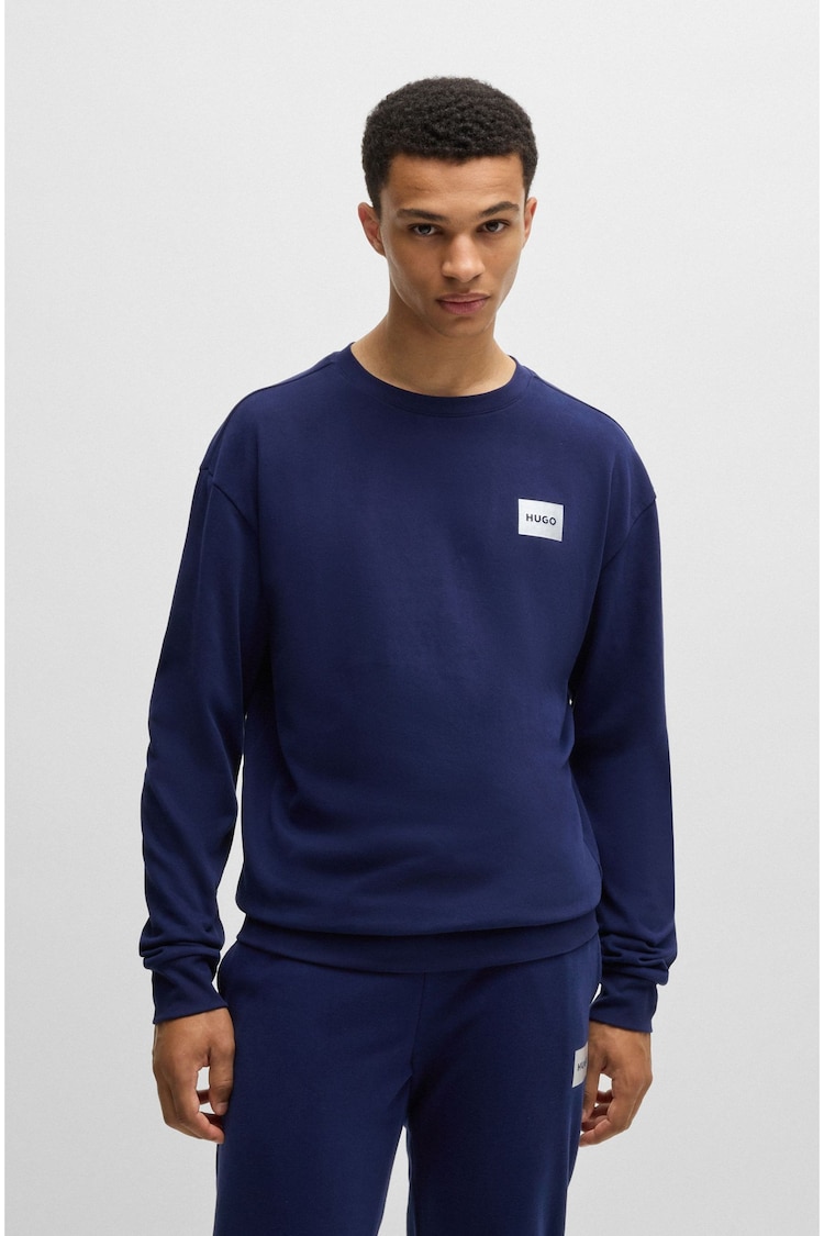 HUGO Blue Metallic Logo Sweatshirt in a Cotton Blend - Image 2 of 5