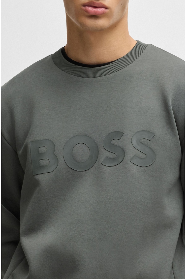 BOSS Grey Sandwich Logo Sweatshirt In Stretch Cotton - Image 2 of 5