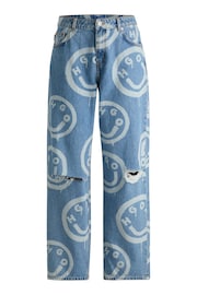 HUGO Blue Baggy Fit Jeans With Smiley Face Logos - Image 5 of 5