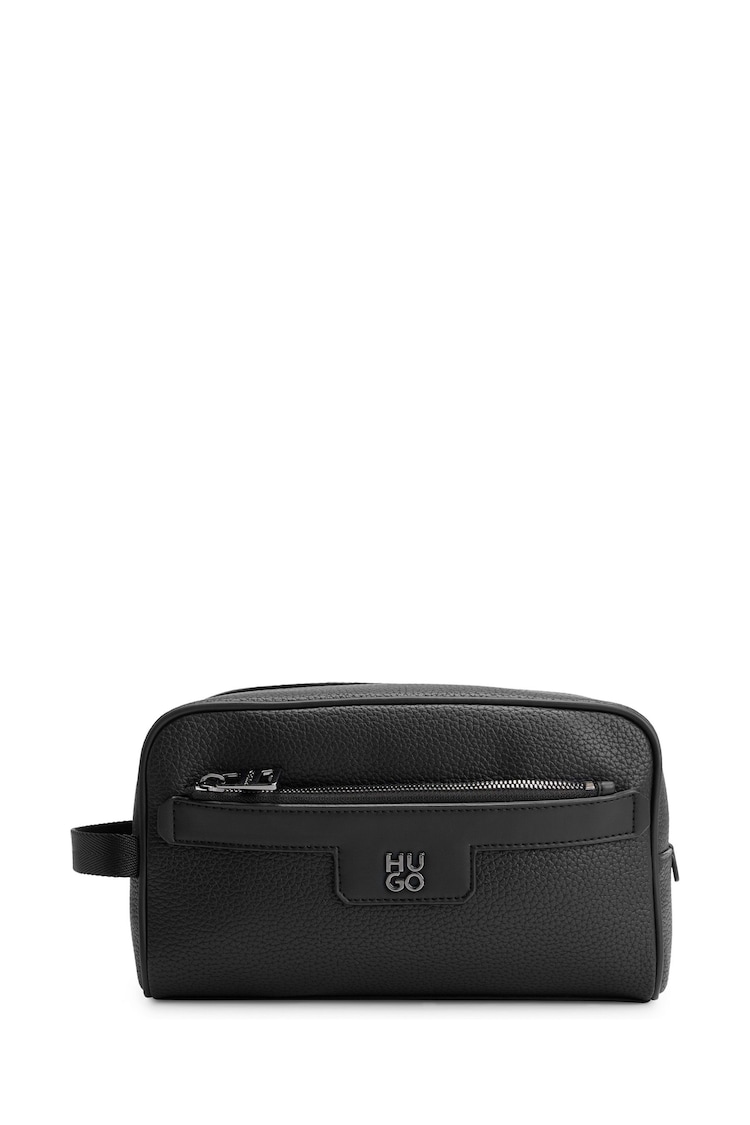 HUGO Black Stacked Logo Washbag - Image 1 of 5