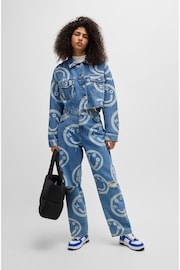 HUGO Blue Oversized Fit Jacket With Smiley Face Logos - Image 1 of 6