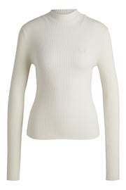 HUGO White Mock Neck Sweater With Embroidered Smiley Face Logo - Image 5 of 5