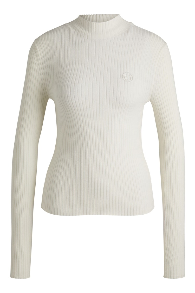 HUGO White Mock Neck Sweater With Embroidered Smiley Face Logo - Image 5 of 5