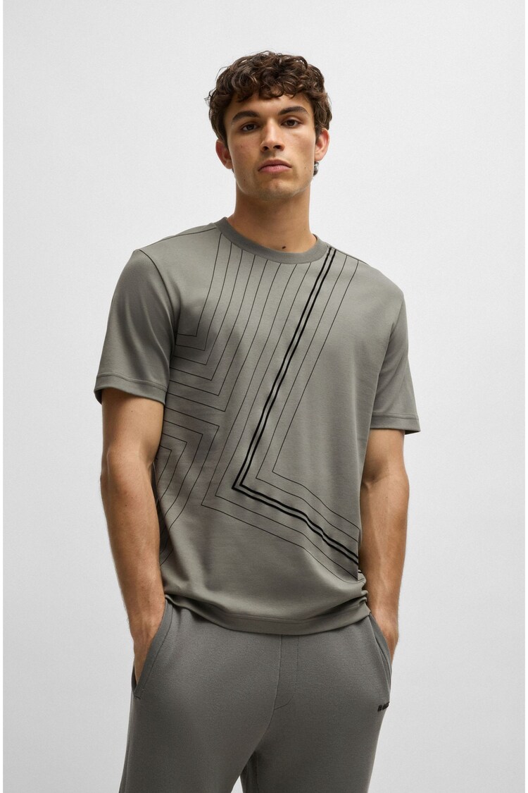 BOSS Grey Fineline Artwork T-Shirt in Interlock Cotton - Image 2 of 5