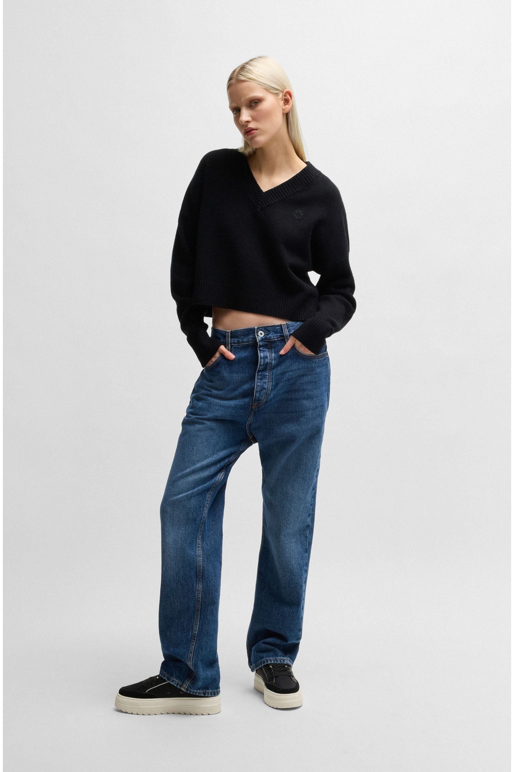 HUGO Black Relaxed Fit Sweater With Smiley Face Logo