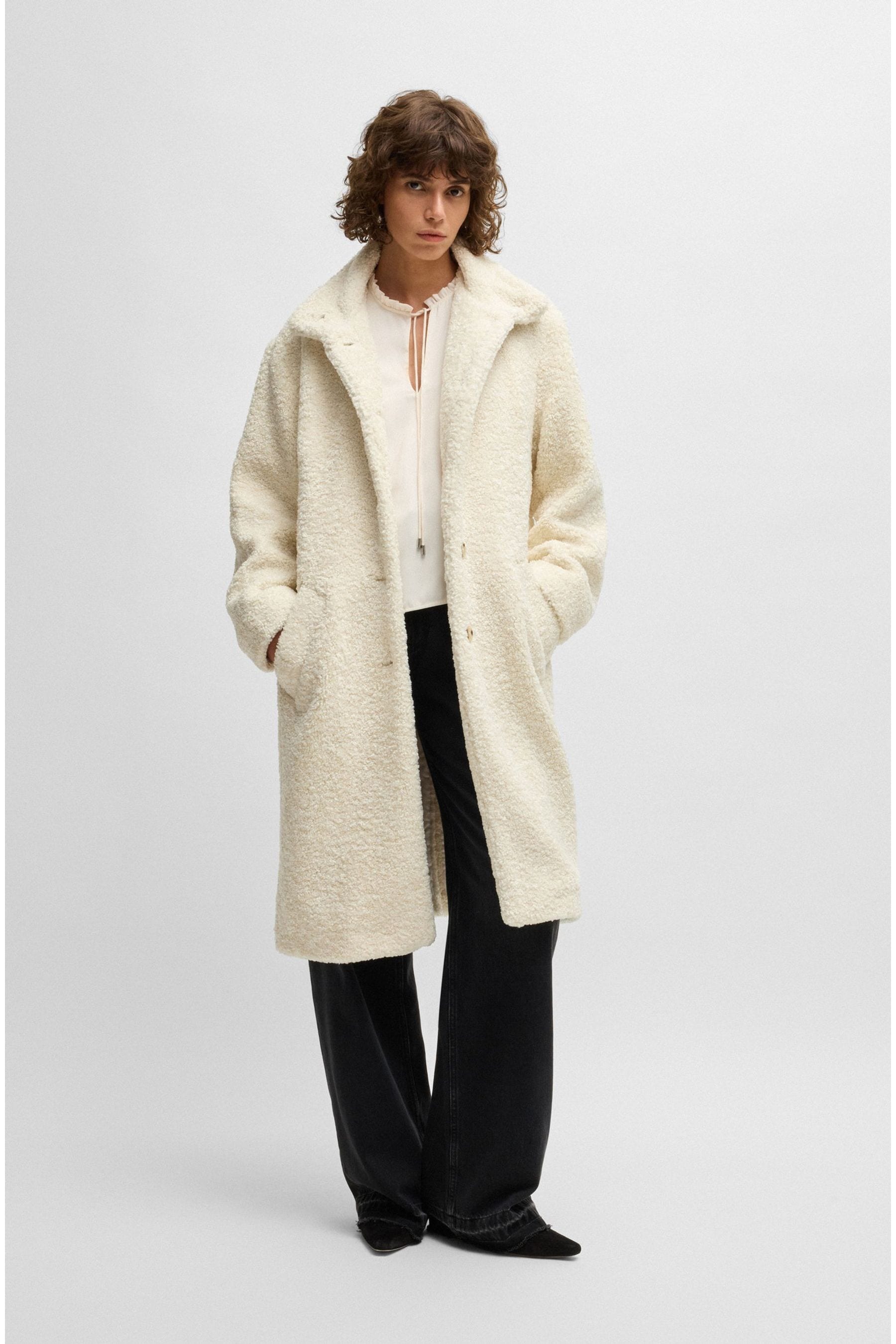 Buy BOSS White Caylina Borg Teddy Longline Coat from Next Malta