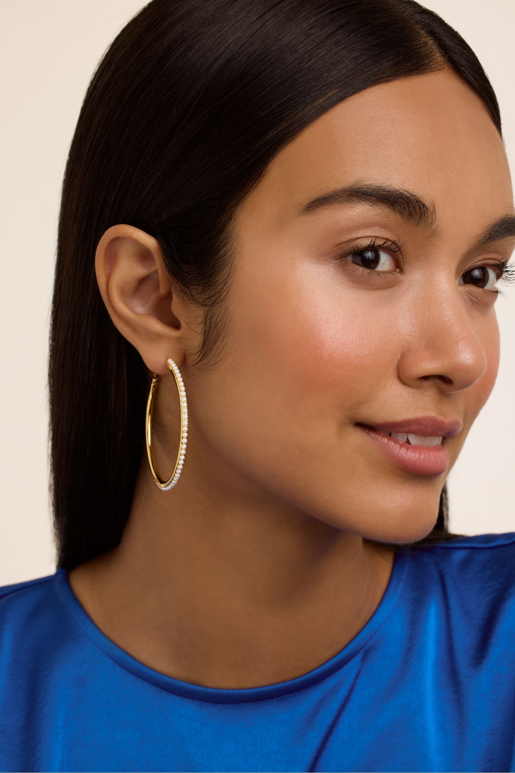 Buy Ted Baker Gold Tone Large Perla Pearl Hoop Earrings from Next Luxembourg