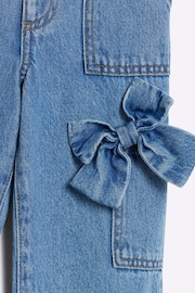 River Island Blue Girls Bow Carpenter Straight 100% Cotton Jeans - Image 3 of 4