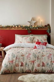 Fusion Red Christmas Woodland Animals Velvet Filled Cushion - Image 1 of 4