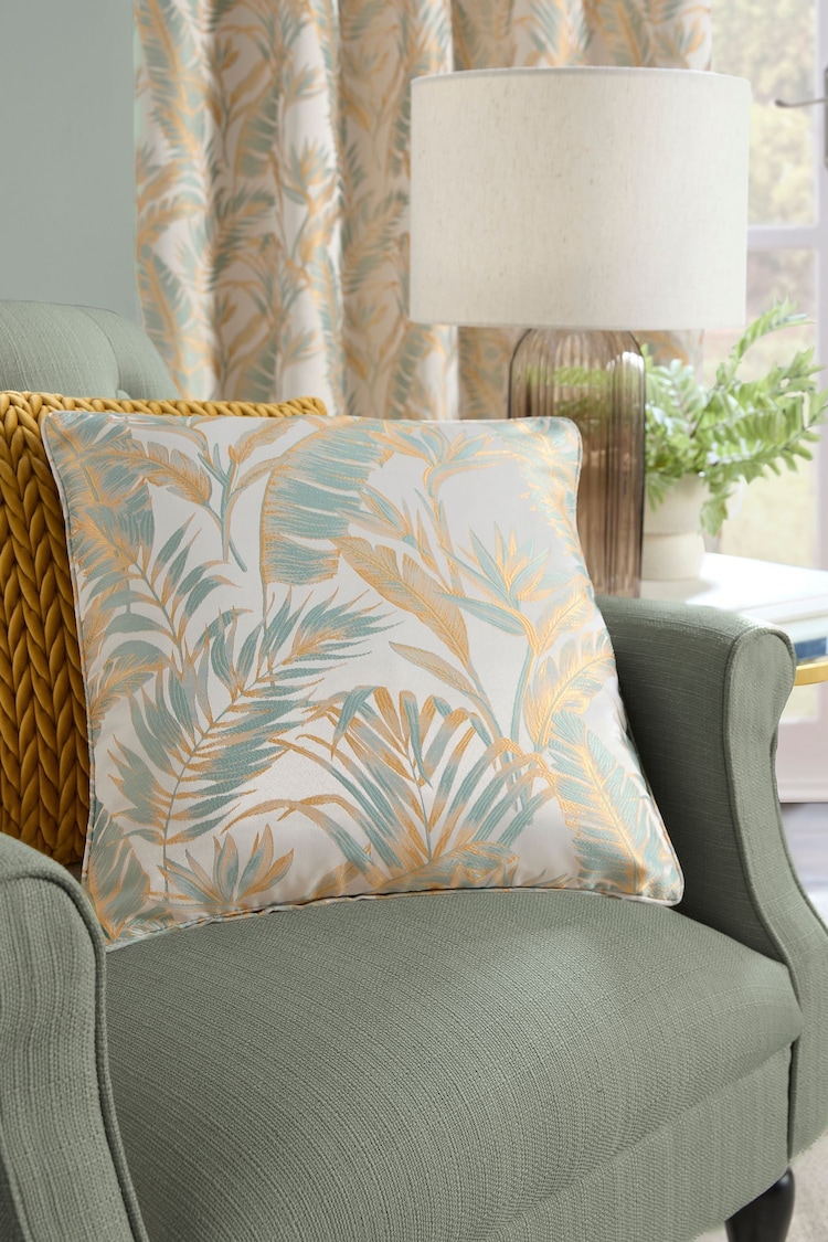 Laurence Llewelyn-Bowen Duck Egg Paradise Palm Jacquard Filled Cushion - Image 1 of 3