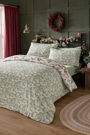 D&D Green Winter Sprigs 100% Brushed Cotton Duvet Cover Set - Image 4 of 5