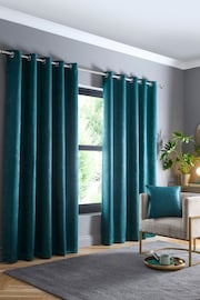 Fusion Forest Green Strata Dim Out Woven Pair of Eyelet Curtains - Image 1 of 3