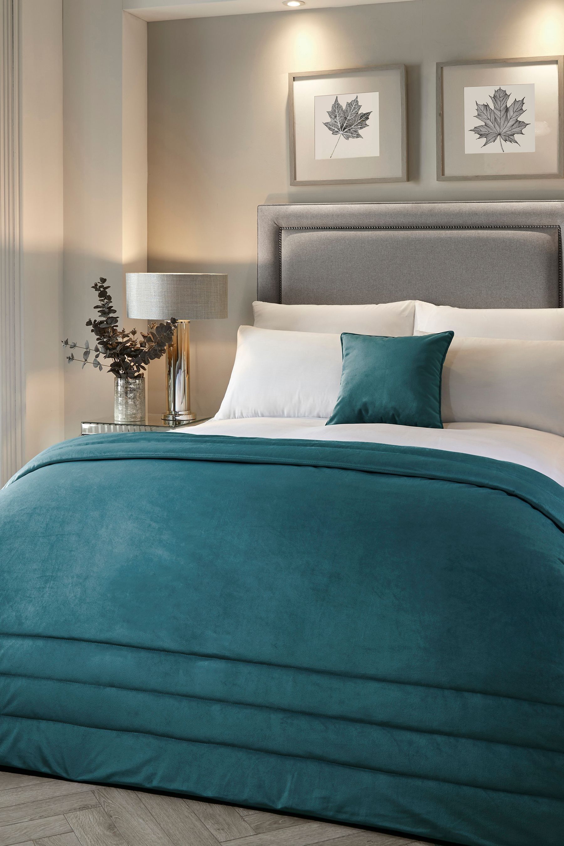 Buy Laurence Llewelyn Bowen Teal Chic Velvet Bedspread from Next Luxembourg