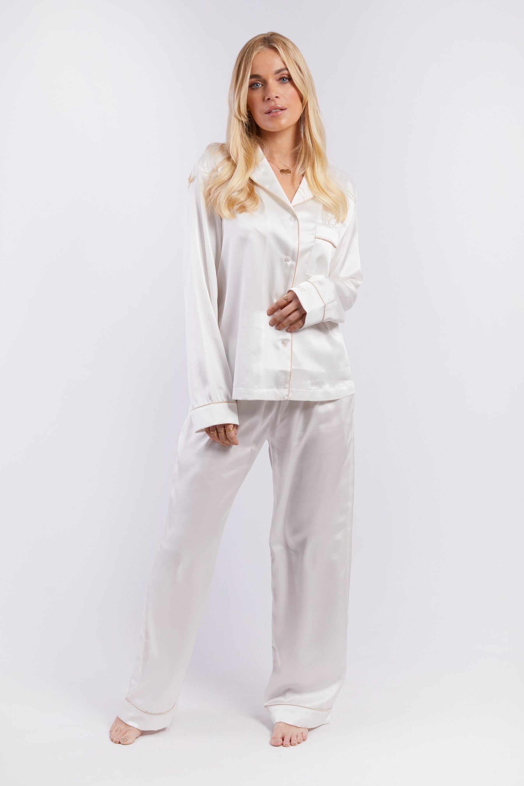 Buy Personalised Bridal Luxury Satin Long Sleeve Pyjamas Set by HA Design from the Next UK online shop
