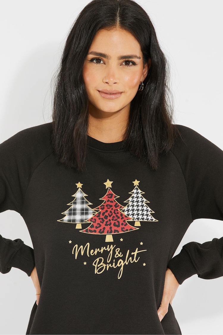 Threadbare Black Curve Curve Christmas Longline Sweatshirt - Image 4 of 4