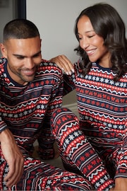 Threadbare Red 100% Cotton Long Sleeve Christmas Fairisle Pyjamas Set - Image 2 of 5