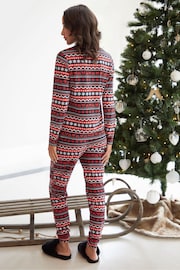 Threadbare Red 100% Cotton Long Sleeve Christmas Fairisle Pyjamas Set - Image 5 of 5