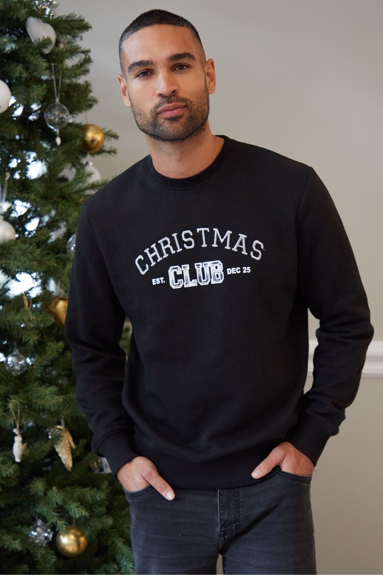 Threadbare Black Christmas Slogan Sweatshirt - Image 1 of 5