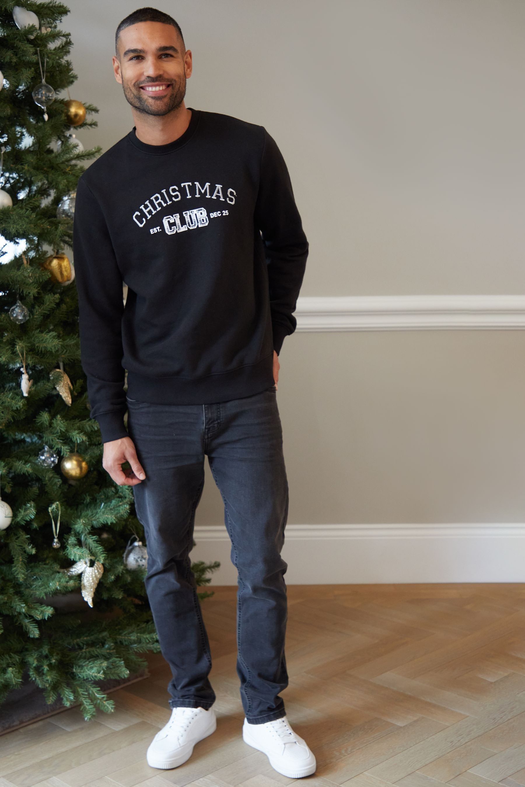 Buy Threadbare Black Christmas Slogan Sweatshirt from the Next UK online shop