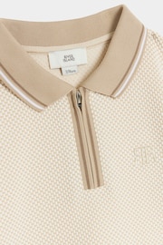 River Island Natural Boys Textured Half Zip Polo Shirt - Image 3 of 4