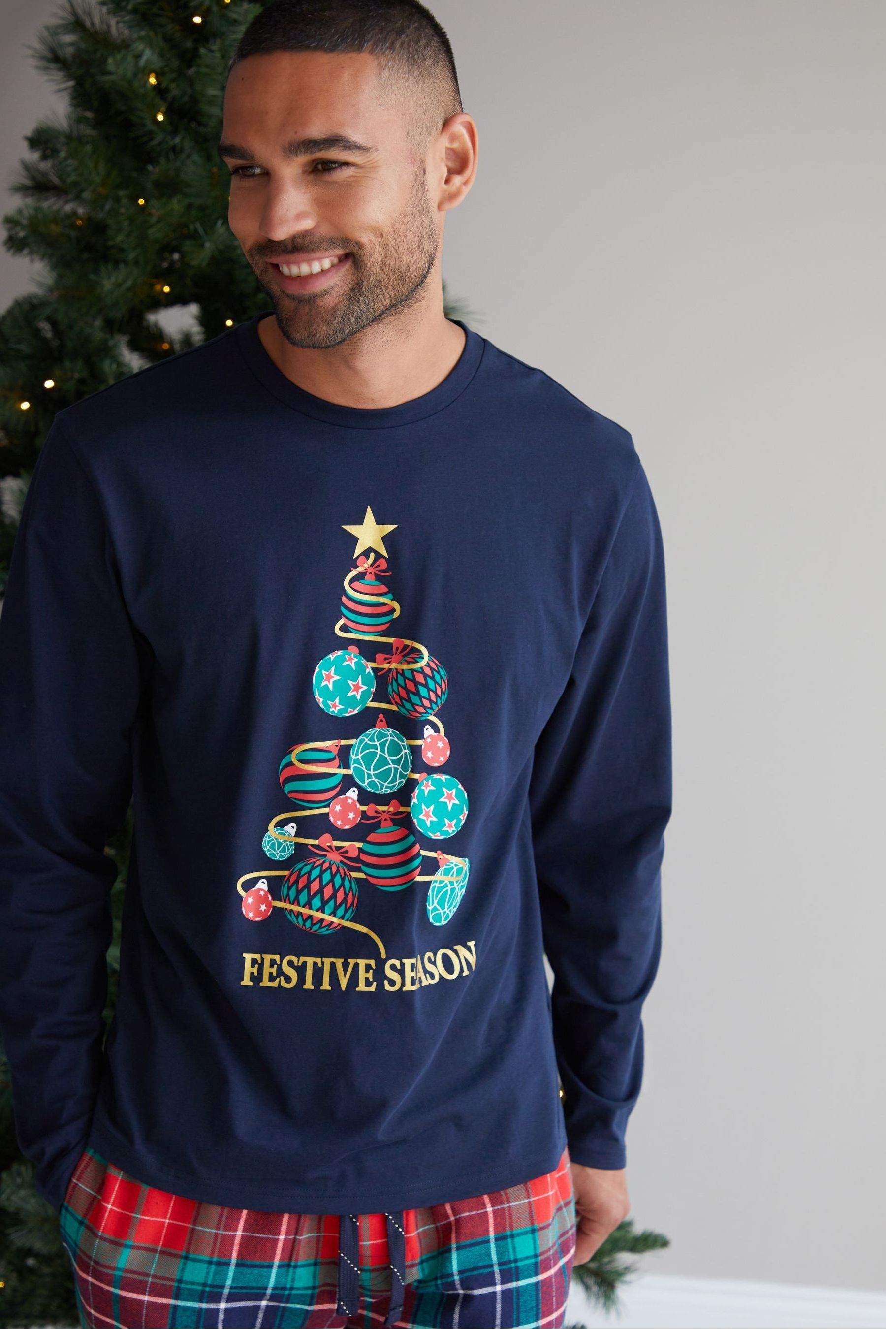 Buy Threadbare Blue Cotton Long Sleeves Check Christmas 100 Cotton Pyjamas Set from Next Canada