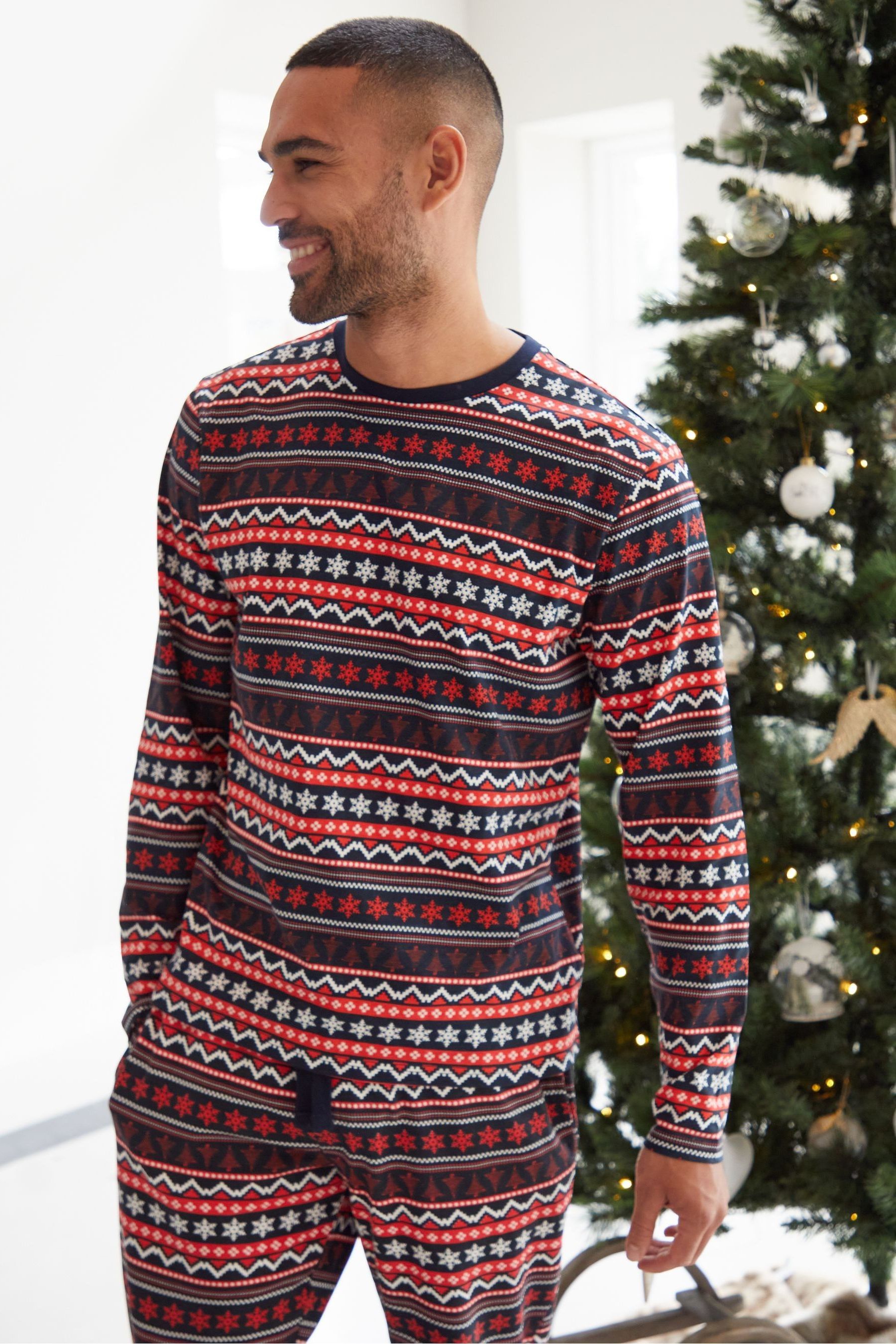 Threadbare Red 100 Cotton Long Sleeve Christmas Fairisle Pyjamas Set