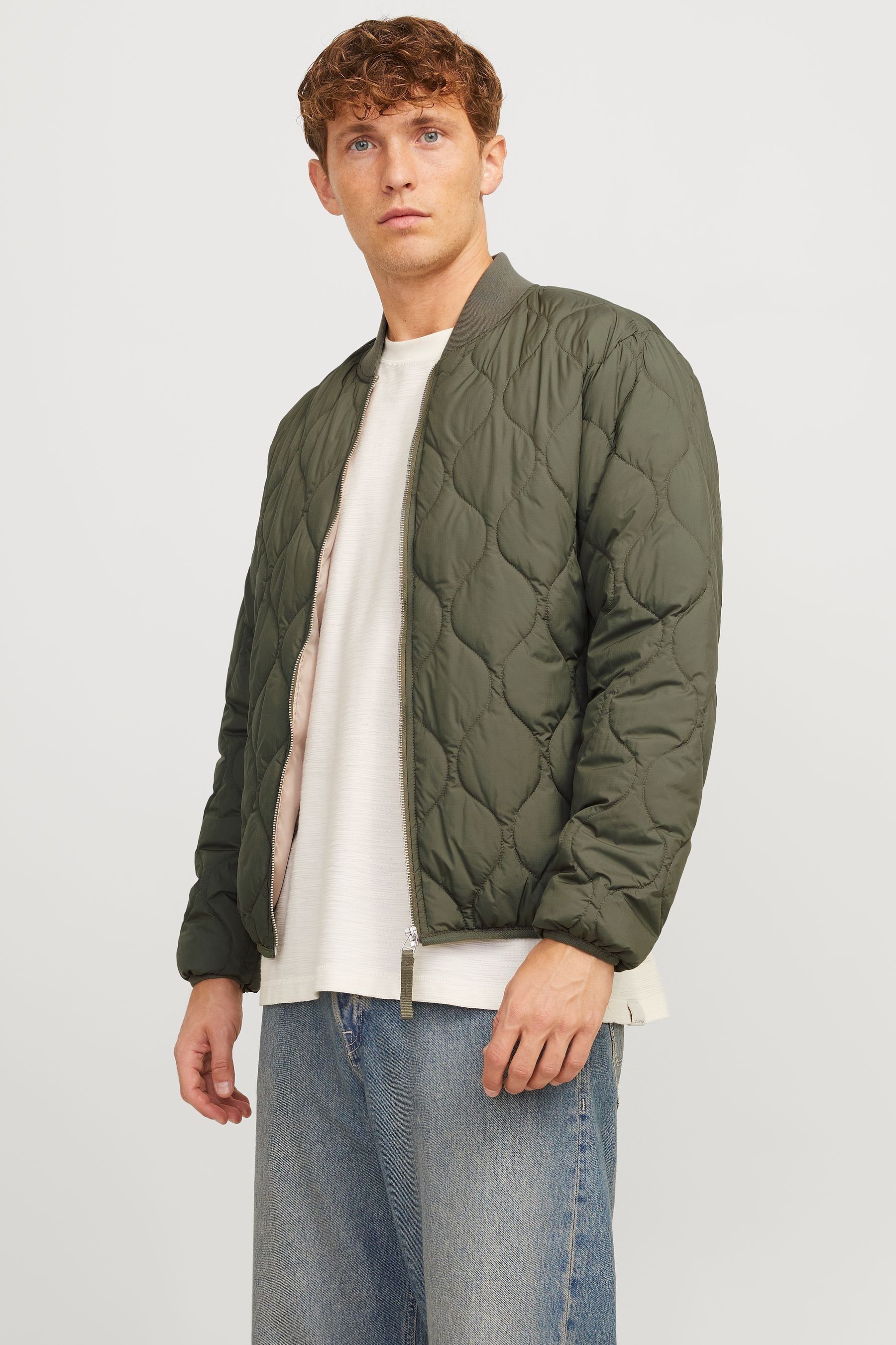 Quilted green bomber jacket sale