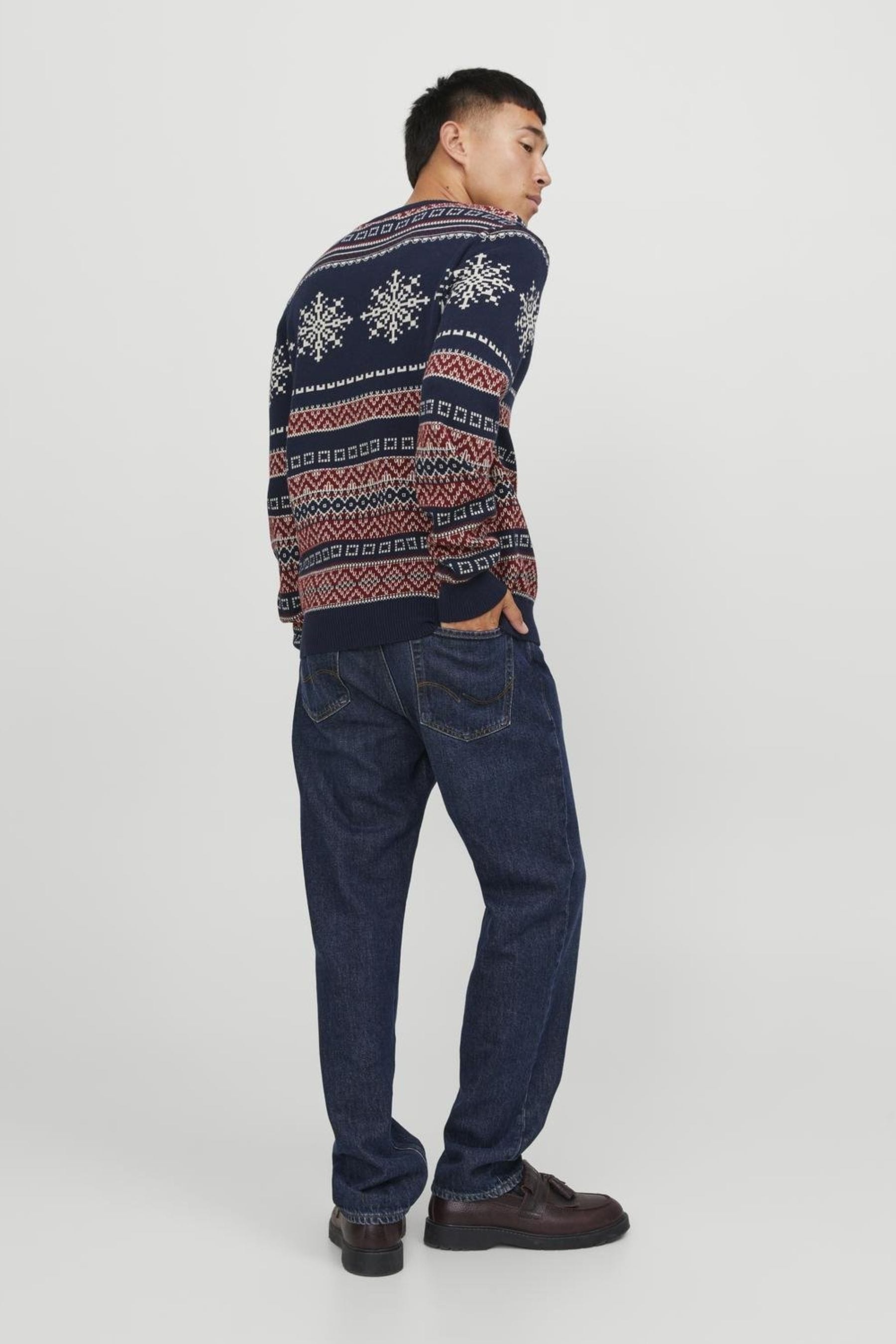 JACK JONES Blue Christmas Fairisle Crew Neck Knitted Jumper